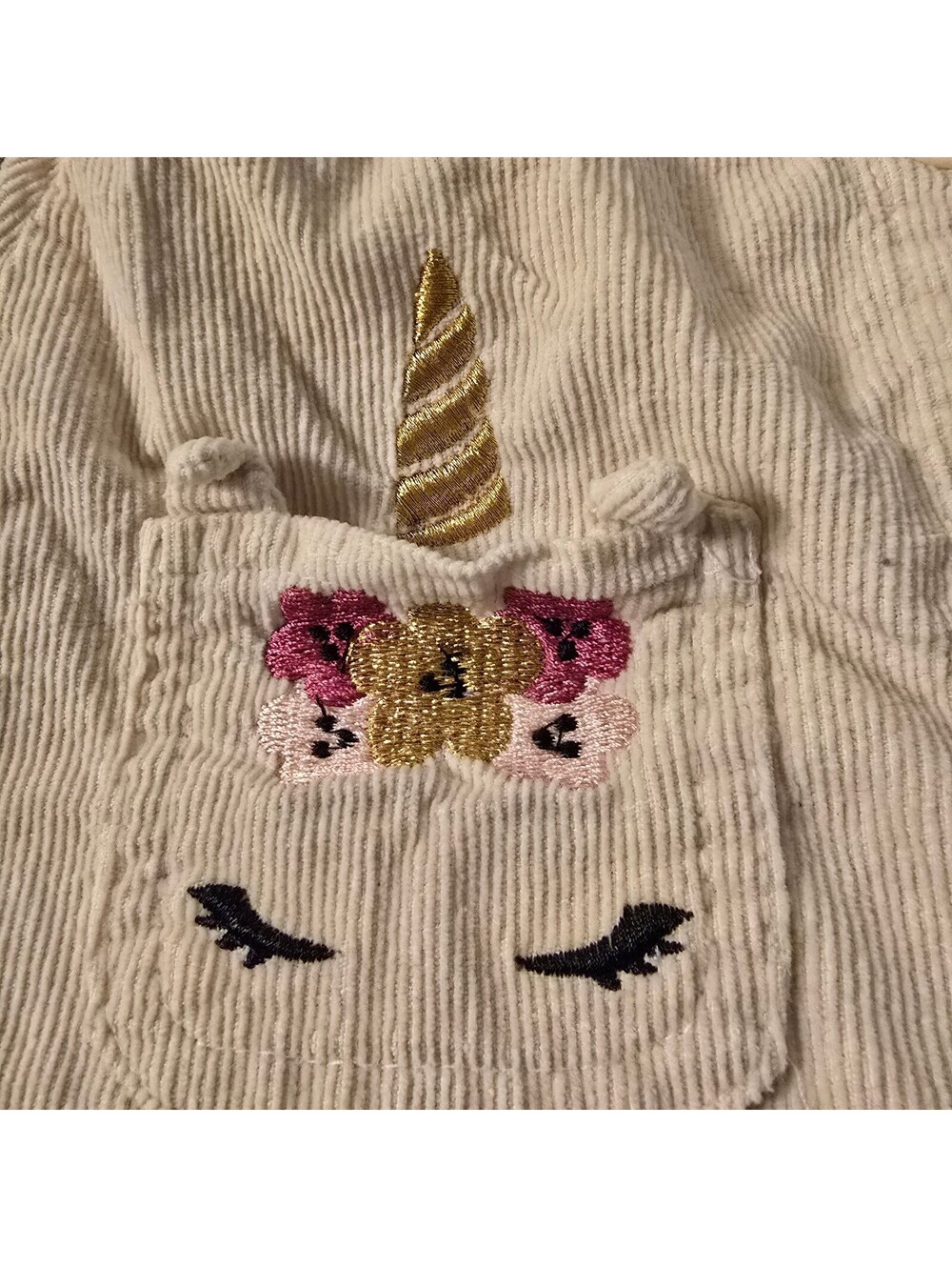 My Destiny Baby Girls 6-9 Months Cream Corduroy Unicorn Dress - Picture 3 of 5